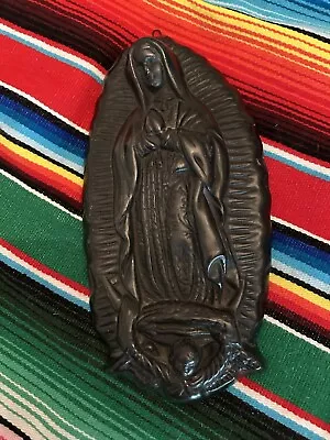 10 Inches. Virgin Of Guadalupe. Black Pottery From Oaxaca. • $18