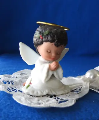 Enesco Ruth Morehead Holly Babes 1989 Praying Angel Figurine • $17.95