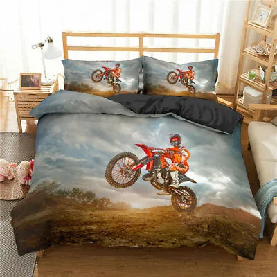 Off-Road Motorcycle Motocross Print Duvet Quilt Cover Pillowcase Bedding Set New • $33.70