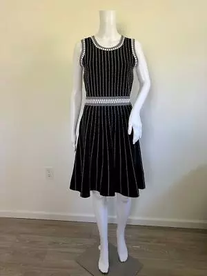 MILLY Black White Rayon Blend Knit Geometric Stripe Swing Dress  NWT  $450 US M • £144.57
