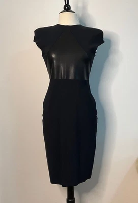 $115 • Buy Scanlan & Theodore Black Scuba Dress With Leather Trim Size 12 Great Condition