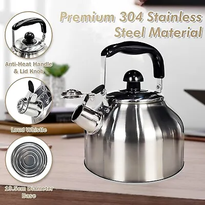 Stove Top Kettle 2.7L Whistling Kettle Stainless Steel Kettle Teapot For Gas H • £14.49