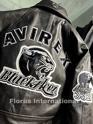 Men's Avirex Black Ace 2 Real Bomber American Flight Jacket Leather Jacket • $30