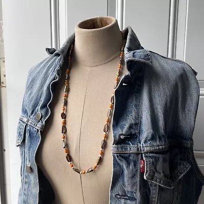 Mens Hippie Necklace Wood And Shell Beads Earthy Unisex 70s Style Retro 30” • $12.97