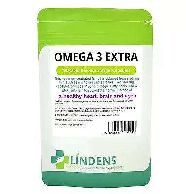 Lindens Omega 3 Fish Oil Extra 1000mg 3-PACK 270 Capsules Super Concentrated • $69.13