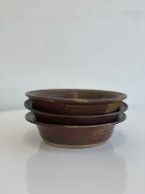 $26.99 • Buy Set Of 3 Handmade Stoneware Bowls, Glazed Pottery, Swirl Design
