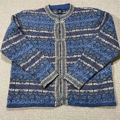 Skyr Norwegian Cardigan Womens Medium Blue Fair Isle Nordic Wool Sweater Jumper • £29.99