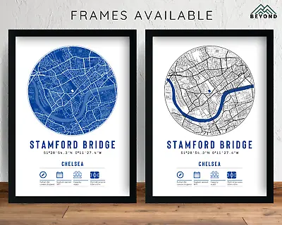 CHELSEA FC Stamford Bridge Map Prints & Frames | Poster Gift Picture Decor Gift • £11.99