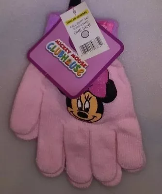 Disney 1 Pr Kids Knit Gloves Disney Minnie Mouse 1 Size Pink & Purple Cuff A-17 • $11.95