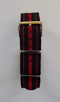 Three Stripes Nato Military Style Watch Strap - Black / Red 18mm - 24mm • £5.99