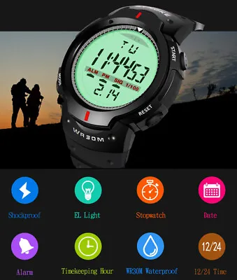 Waterproof Digital Sports Watch Military Tactical LED Backlight Wristwatch Men • $5.68
