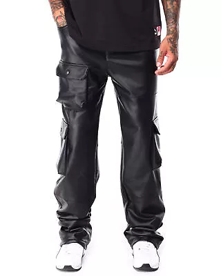 Men's Black Faux Leather Cargo Carpenter Pants Size 38 • $39.99