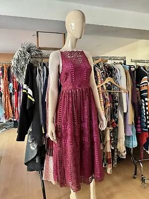 Stunning ASOS Size 10 Burgundy Lace Effect Summer  Midi Dress • £29.99