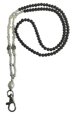 Black Pearl Beaded Necklace Neck Lanyard ID Badge Pass Card Holder • £4.27