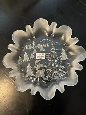 Mikasa Christmas Story Round Platter Frosted Glass Holiday Party Tray Bowl Dish • $27.99