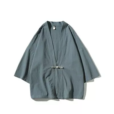 Men Cotton Linen Kimono Cardigan Retro Chinese Jacket Coat Yukata Haori • £25.93