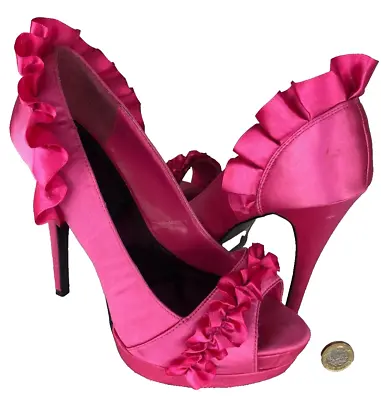 Shoes High Heels Pink Open Toe Platform Sole UK Size 6 Holly Willoughby  Ncb • £26.46