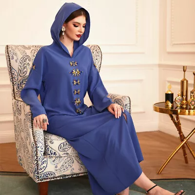 Ramadan Abaya Women Muslim Long Dress Kaftan Dubai Hooded Moroccan Robes Caftan • $47.45