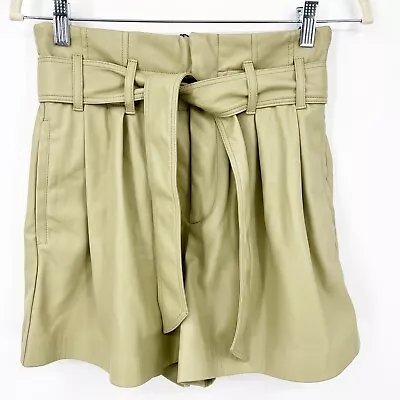 $8.92 • Buy Zara Beige Tan Camel Vegan Leather High Paper Bag Waist Faux Leather Shorts S