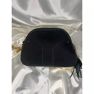 Authentic YSL  Y  Vintage Cosmetic Pouch Converted Gold Chain Strap Black Crossb • $109