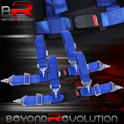 4 Point 2  Harness Blue Seat Belt Pair Buckle Universal Strap Seatbelt • $36.99