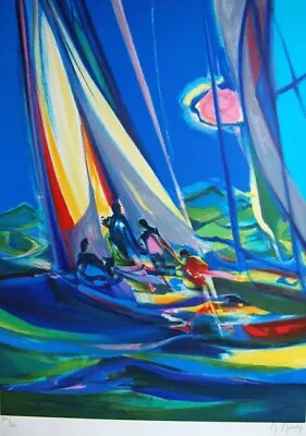 Yachtmen In The Blue Sky MARCEL MOULY Hand Signed Lithograph Unframed COA LTD ED • $2700