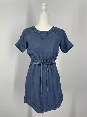 J.Crew Chambray Short Raglan Sleeve Mini Dress Blue Pockets Elastic Waistband XS • $28.99