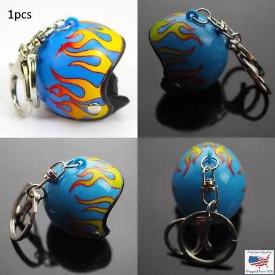 Blue Flaming Flame Helmet Motorcycle Bike Racing Keychain Keyring Swivel Clip • $6.89