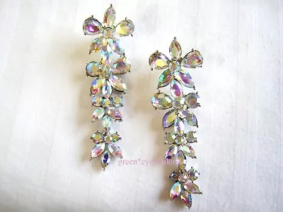 Betsey Johnson AB Crystal Flower Waterfall Dangle Pink Purple Gold Earrings 2.75 • $12.95