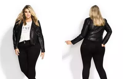 $39.99 • Buy City Chic Ladies Biker Whip Stitch Cropped Jacket Sizes 14 18 20 22 Colour Black