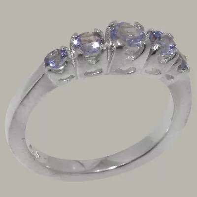 Solid 9k White Gold Natural Tanzanite Womens Band Ring - Sizes J To Z • £439