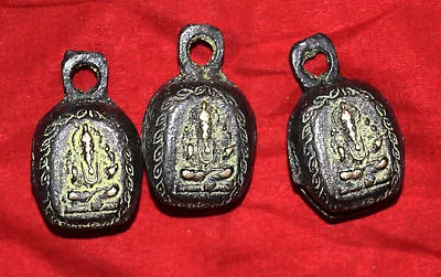 Lord Ganesha Design Religious Brass Bell Handmade Set Of 3 Bells Temple Decor GT • $78.28