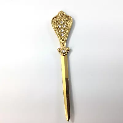 Vintage Brass Letter Opener Gold Metal With Rhinestones 6  • $15.30