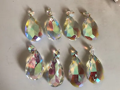 8 Vintage BG Peacock Aurora Borealis Glass Crystal Prism Chandelier Pieces • $15