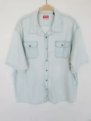 WRANGLER MENS 2XL Light Blue Cotton Button Pockets COLLAR WORK SHIRT • $10