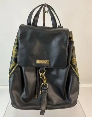 Versace Parfums Black Metallic Gold Printed Faux Leather Backpack • $9.99