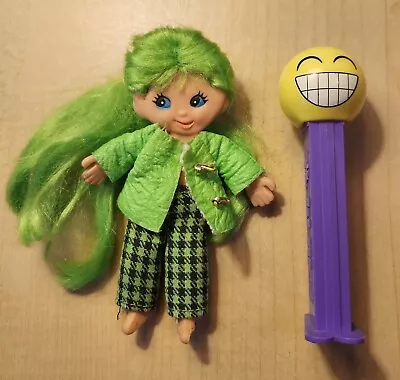 Vintage FLATSY Doll 1969 Ideal Dewie Rally W/Lime Green Hair 4.5  Hong Kong • $10