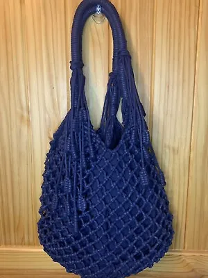 Monserat De Lucca Blue Crochet Hobo Bag ~Anthropologie Macrame Boho Large • $39.95