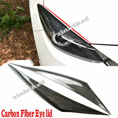 2P For Mazda 3 Axela 2017-2018 Carbon Fiber Headlight Eyebrow Eyelids Cover Trim • $49.79