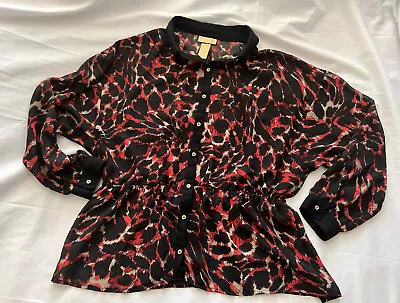 Miss Tina By Tina Knowles Black Red  Sheer Blouse Long Sleeve Size XL (16-18) • $14.99