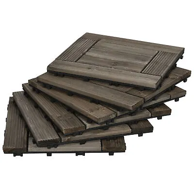 Outsunny 27 Pcs Wooden Interlocking Decking Tiles 30 X 30 Cm Per Piece Grey • £69.99