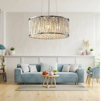 Emilia Large Crystal Drum Pendant Light Chrome RRP £295 • £170.99