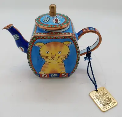 Vintage Charlotte Di Vita Enamel & Copper Miniature Cat Teapot Original Tag VGC • $38