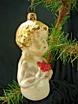 Vintage Inge Glas Ornament ❤️ GIRL W RED BOW PACKAGE Germany 5.2   Outstanding! • $18.87