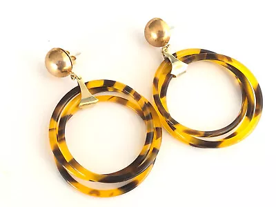 £7.99 • Buy Vintage Mid Century 1960s 1970s Faux Tortoiseshell 3 Drop Hoops Earrings