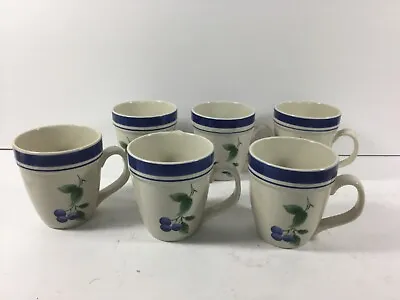 Set Of 6 LL Bean Blueberry Stoneware 16 Oz Mugs  Retired. • $44.99