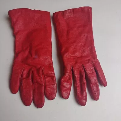 Vtg 90s Fownes Leather Driving Gloves 7 Red Wrist Unlined Cherry Lipstick • $12