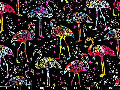 Tina Scrap Hawaiian Rainbow Retro Flower Flamingos Tropical Cotton Fabric 9 X21  • $2.69