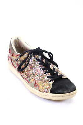 Isabel Marant Etoile Womens Glitter Suede Laced Sneakers Beige Black Red Size 7 • $84.01