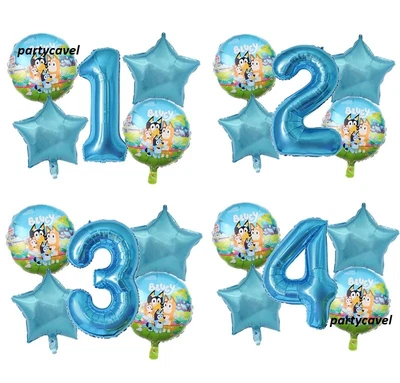 5pcs Bluey Age Number Kids Cartoon Helium Balloon Foil Party Decorations. • £8.99